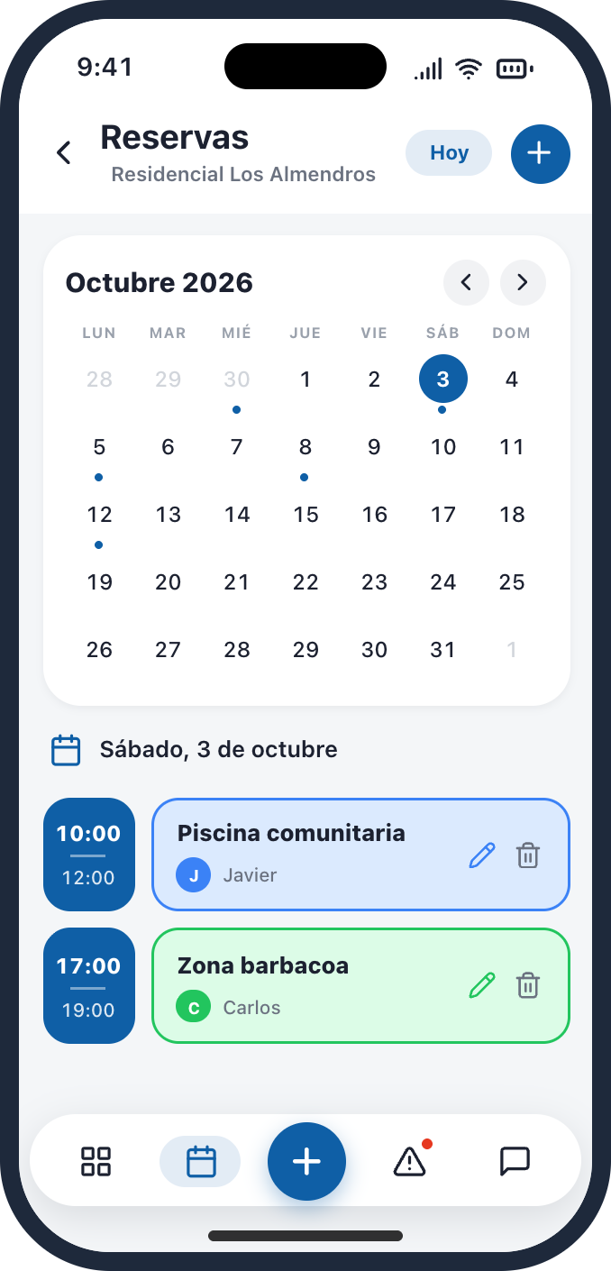 App Vecinly: reservas de zonas comunes en un calendario.